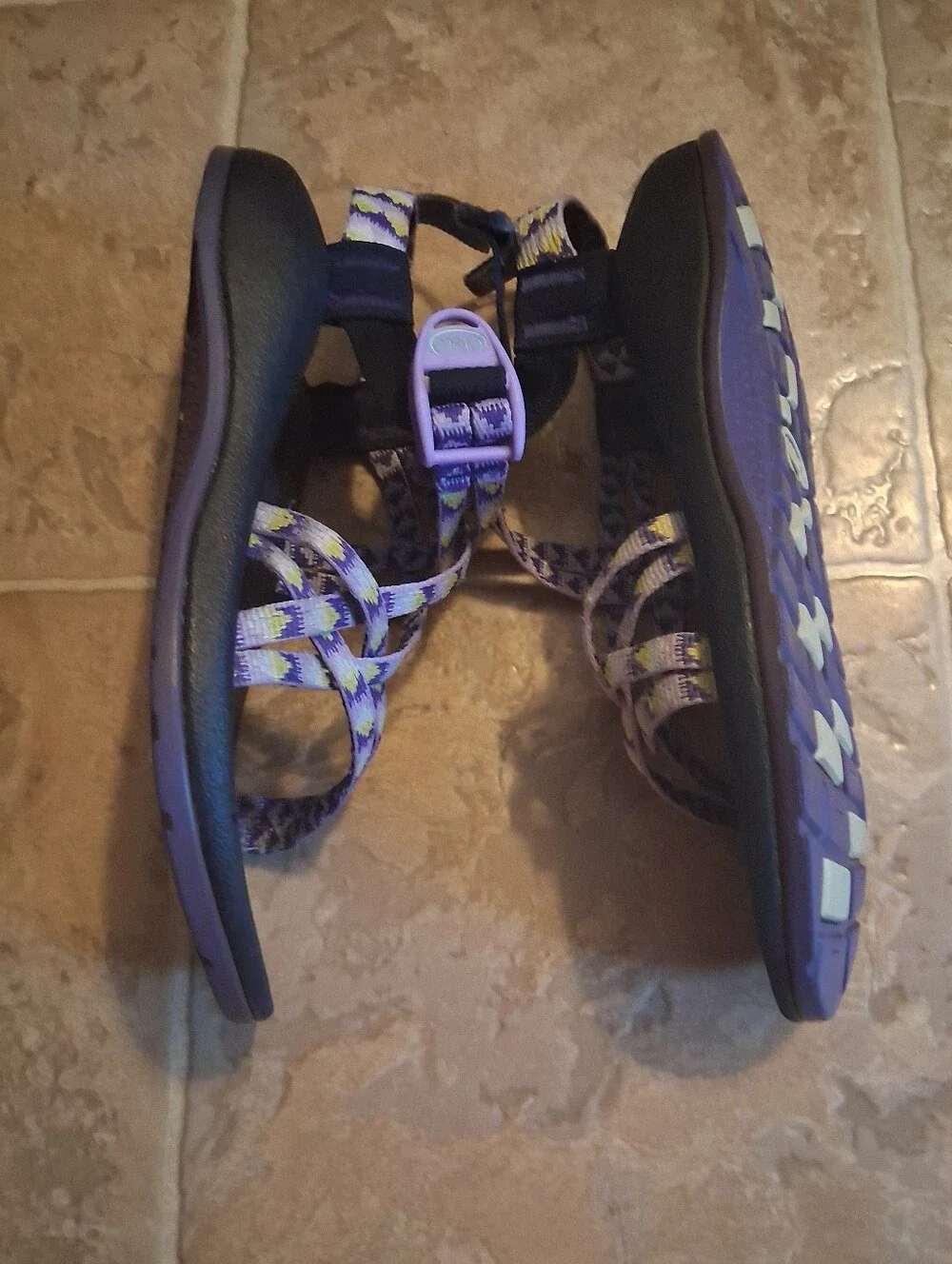 Chaco Kids Sandals Purple Yellow Patterned Straps